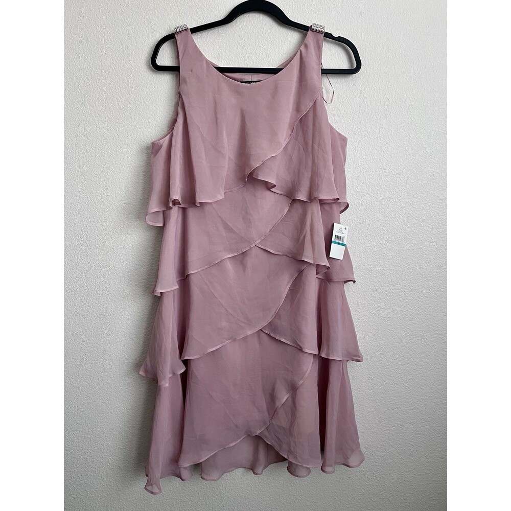 New Womens Tiered Cocktail Party Dress, Wedding Guest Gown Dusty Rose Size 16P
